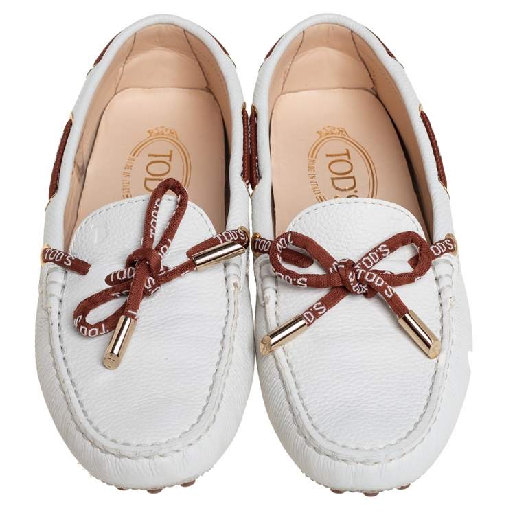 Pre Owned Tod's White Leather Gommini Driving Loafers Size 38