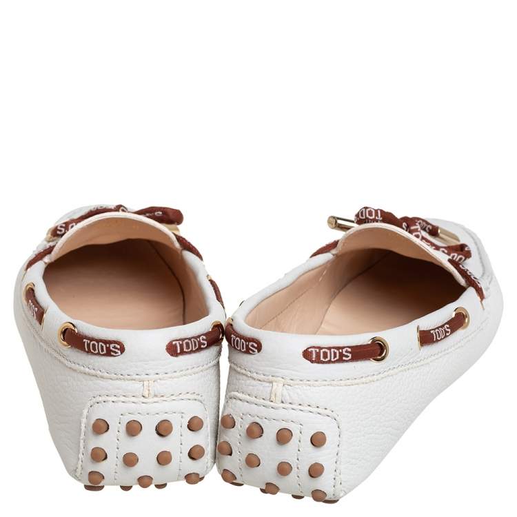 Pre Owned Tod's White Leather Gommini Driving Loafers Size 38