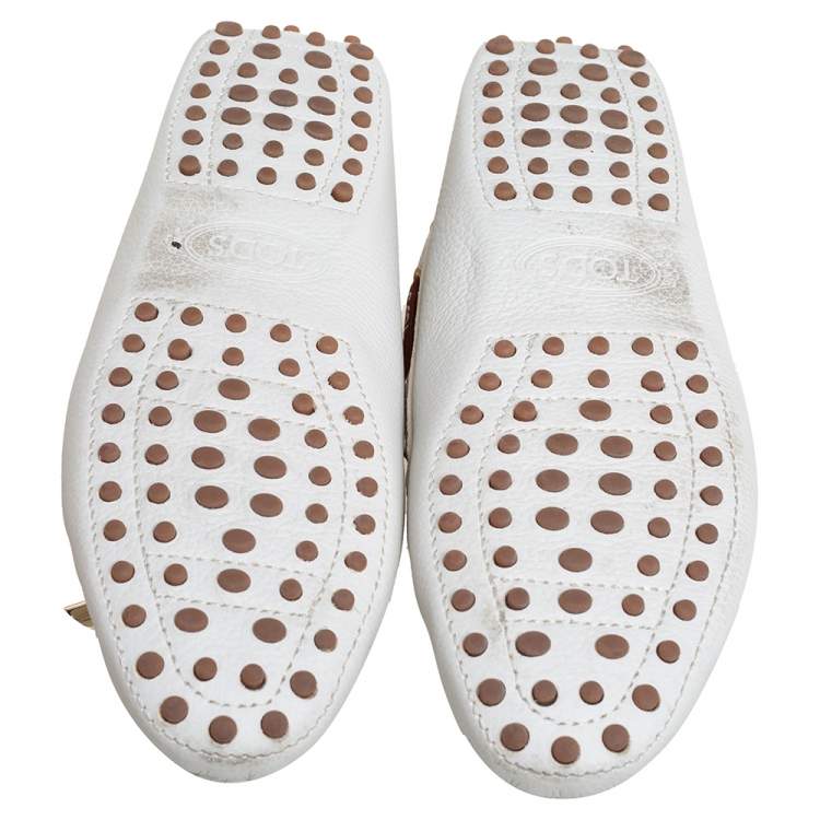 Pre Owned Tod's White Leather Gommini Driving Loafers Size 38