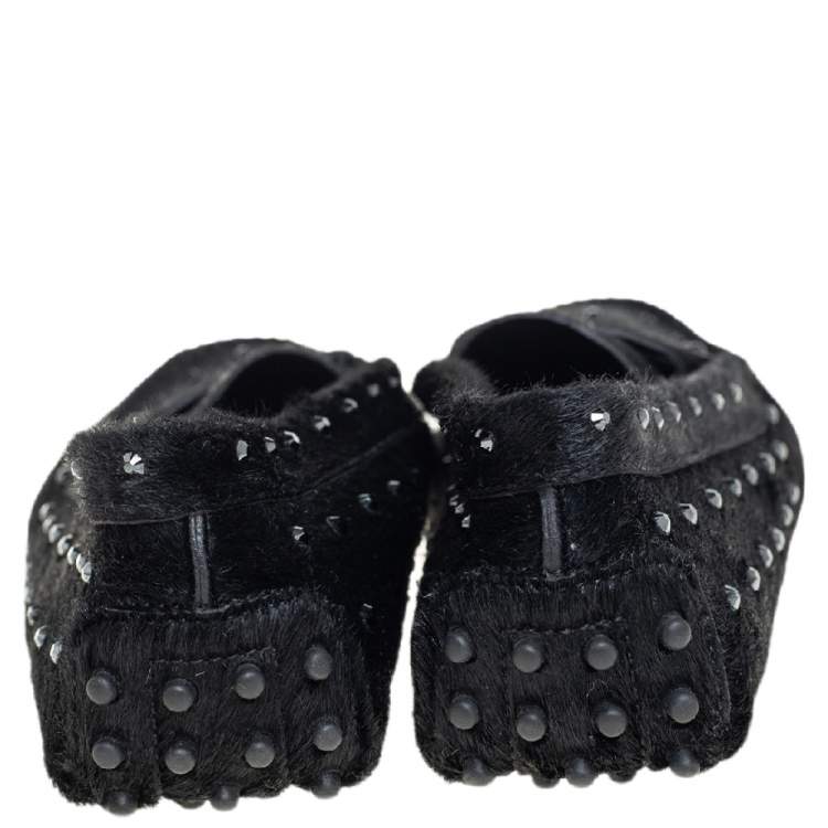 Pre Owned Tod's Limited Edition Black Pony Hair Crystal Embellished Penny Loafers Size 40
