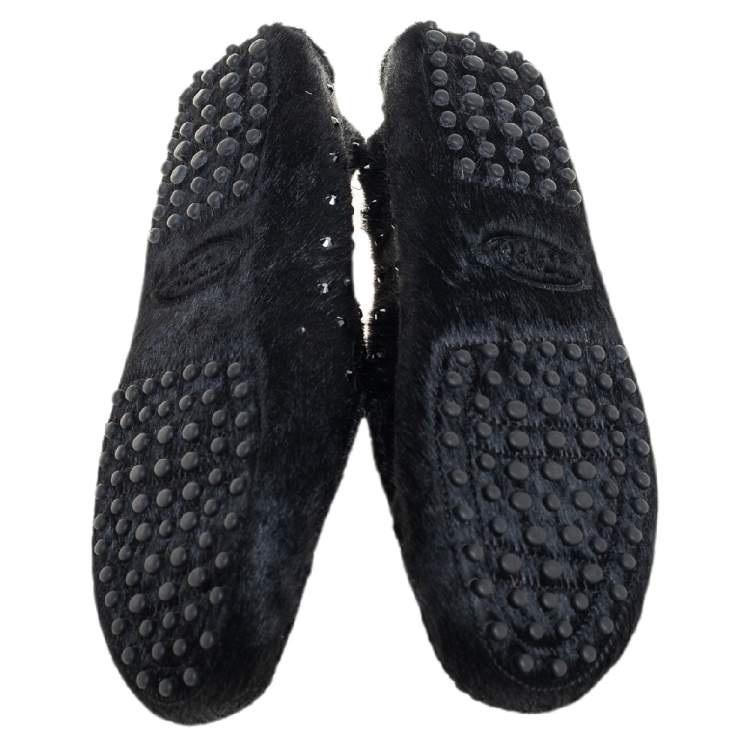 Pre Owned Tod's Limited Edition Black Pony Hair Crystal Embellished Penny Loafers Size 40