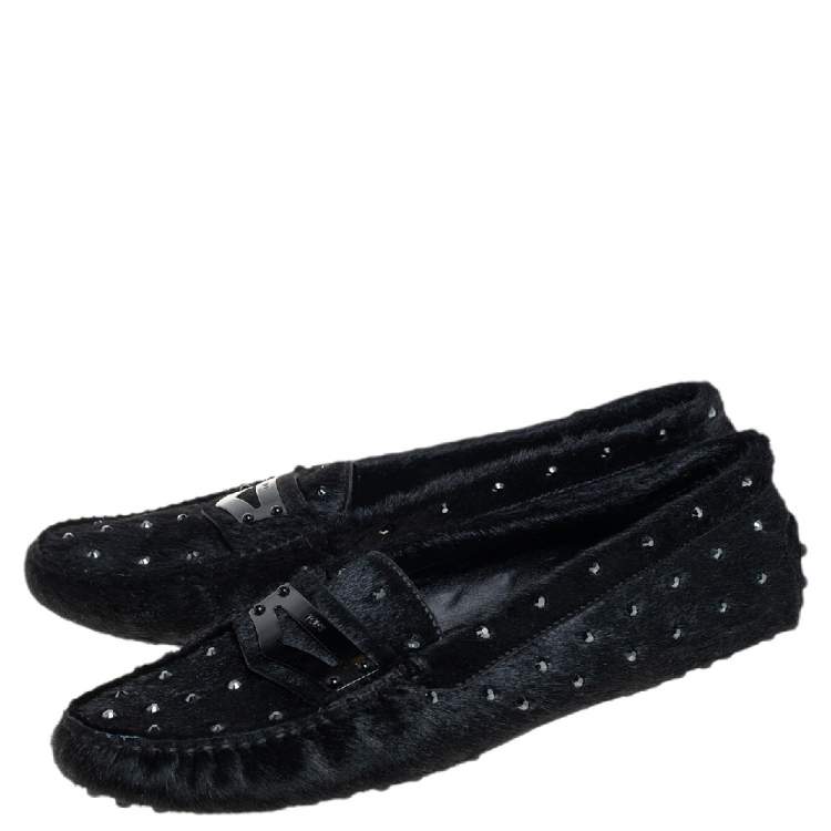 Pre Owned Tod's Limited Edition Black Pony Hair Crystal Embellished Penny Loafers Size 40