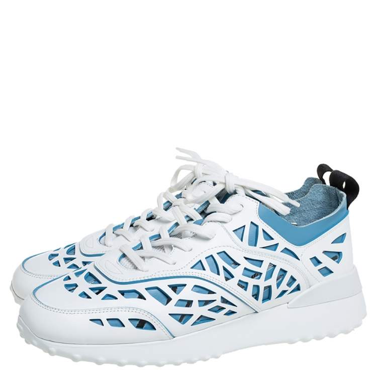 Pre Owned Tod's White/Blue Leather Low Top Sneakers Size 40.5