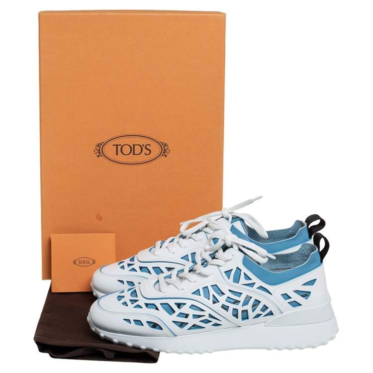 Pre Owned Tod's White/Blue Leather Low Top Sneakers Size 40.5