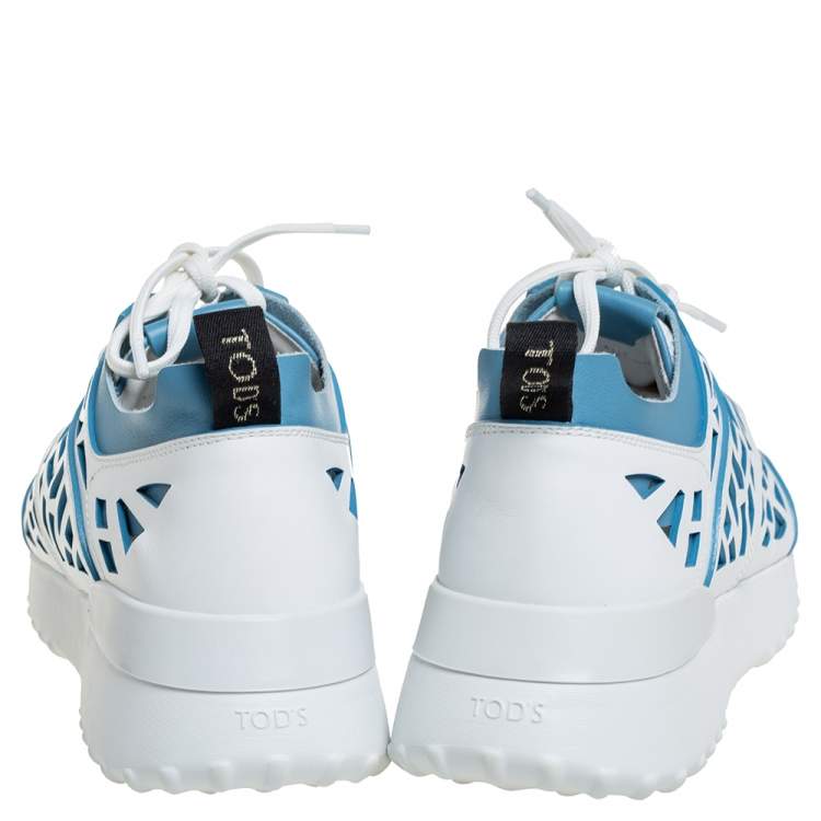 Pre Owned Tod's White/Blue Leather Low Top Sneakers Size 40.5
