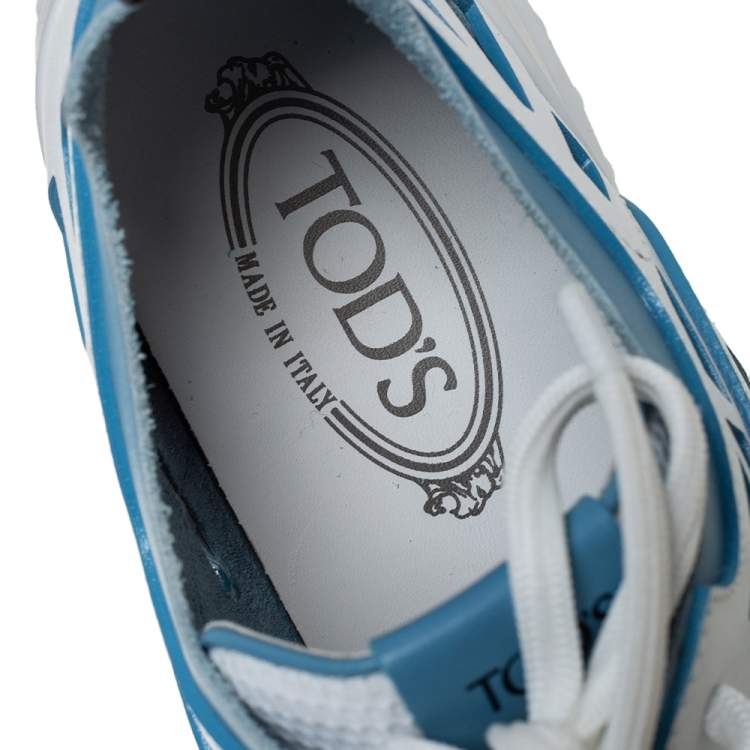 Pre Owned Tod's White/Blue Leather Low Top Sneakers Size 40.5