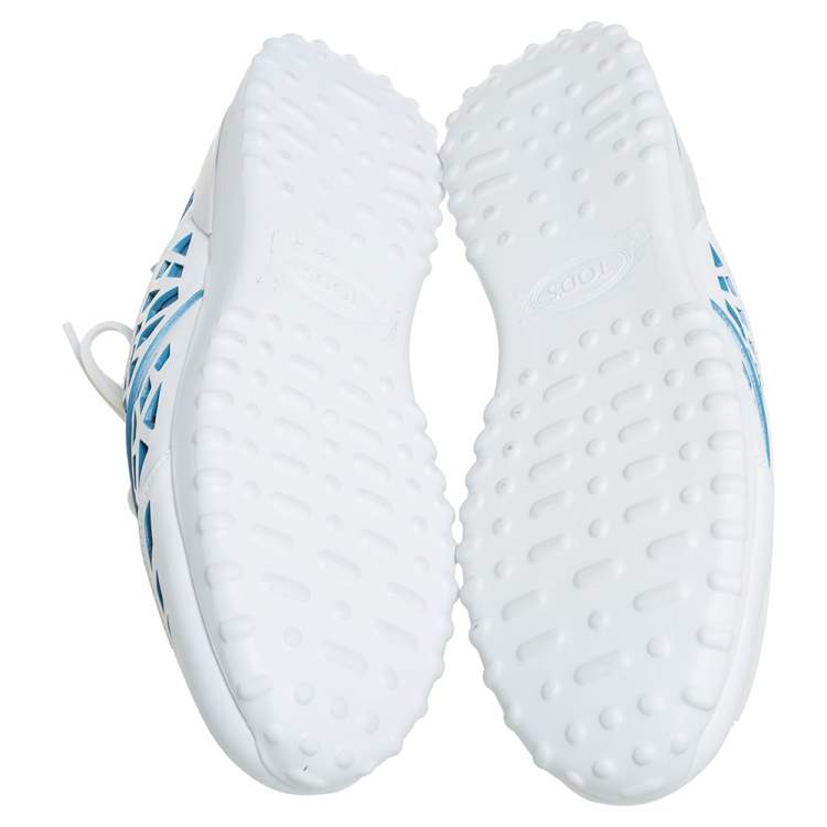 Pre Owned Tod's White/Blue Leather Low Top Sneakers Size 40.5