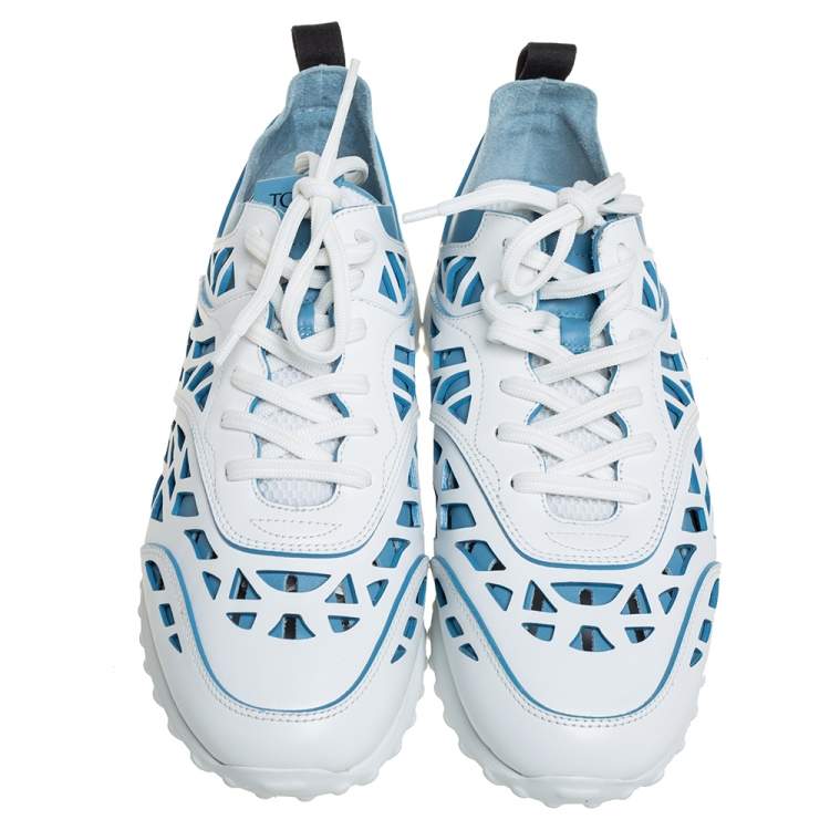 Pre Owned Tod's White/Blue Leather Low Top Sneakers Size 40.5