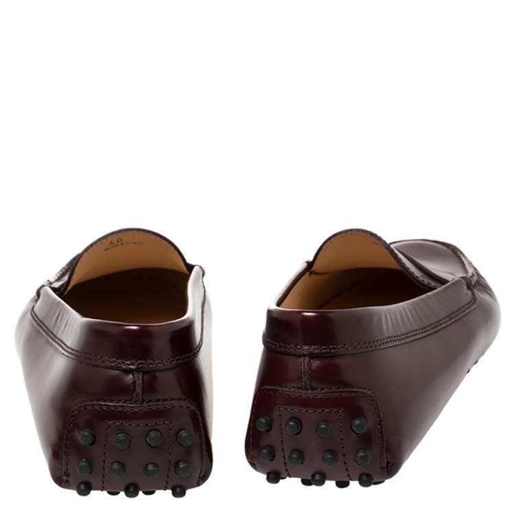 Pre Owned Tod's Burgundy Leather Penny Slip On Loafers Size 40