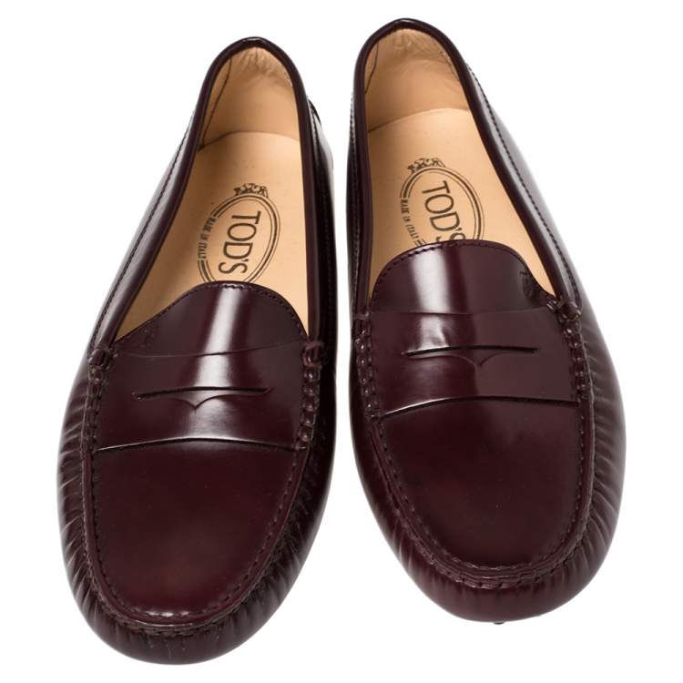 Pre Owned Tod's Burgundy Leather Penny Slip On Loafers Size 40