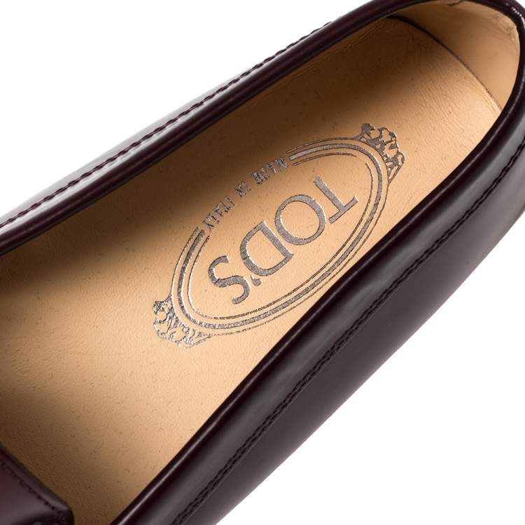 Pre Owned Tod's Burgundy Leather Penny Slip On Loafers Size 40