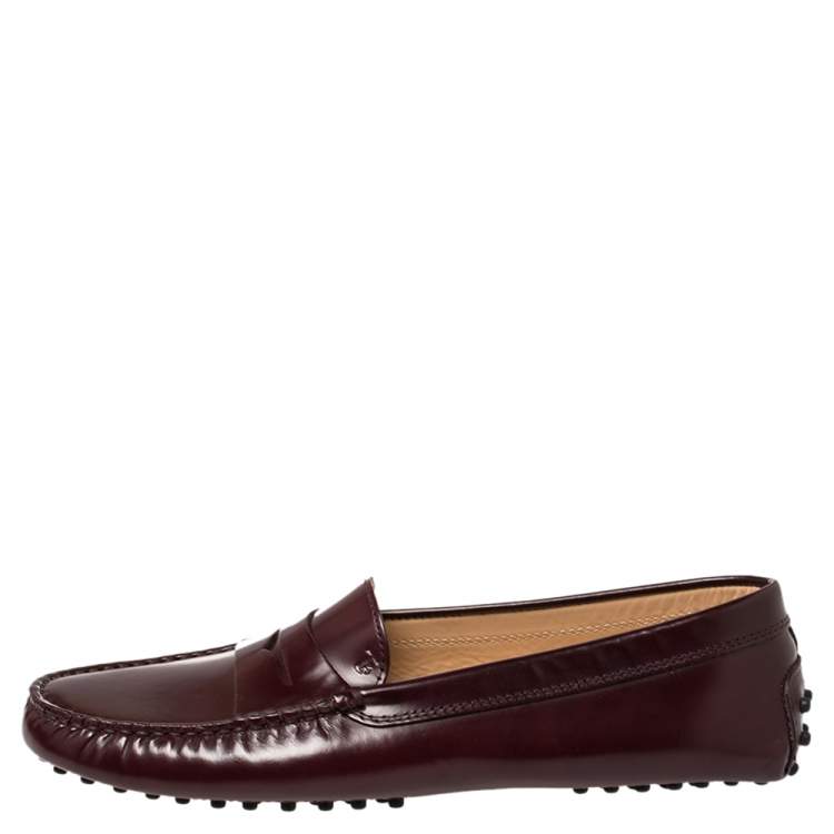 Pre Owned Tod's Burgundy Leather Penny Slip On Loafers Size 40
