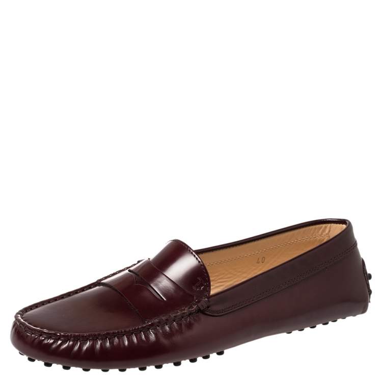 Pre Owned Tod's Burgundy Leather Penny Slip On Loafers Size 40