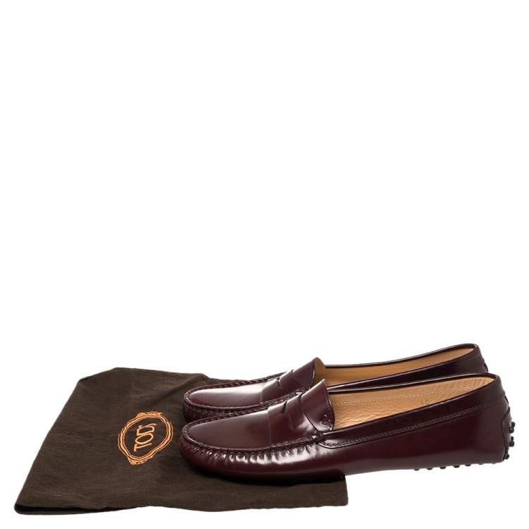 Pre Owned Tod's Burgundy Leather Penny Slip On Loafers Size 40