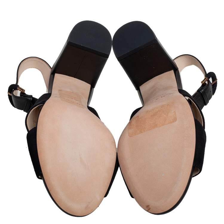 Pre Owned Tod's Black Suede Crisscross Block Heel Slingback Sandals Size 37.5