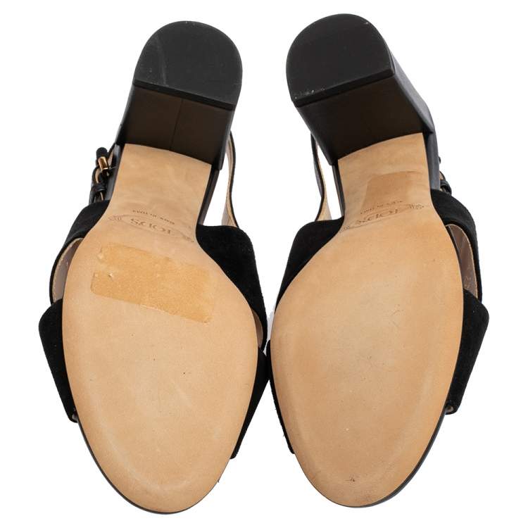 Pre Owned Tod's Black Suede and Leather Crisscross Block Heel Slingback Sandals Size 37.5