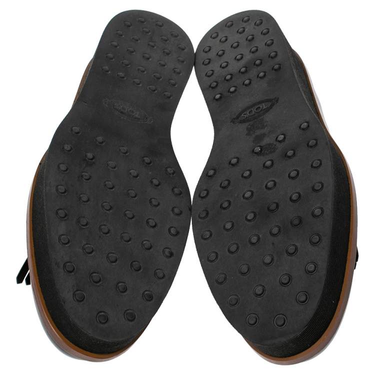 Pre Owned Tod's Black Glazed Leather Kiltie Platform Loafers Size 40