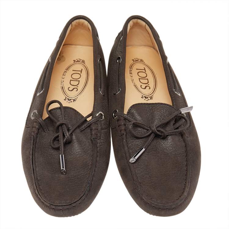 Pre Owned Tod's Brown Leather Bow Slip On Loafers Size 36