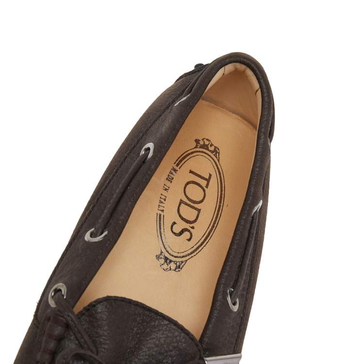 Pre Owned Tod's Brown Leather Bow Slip On Loafers Size 36