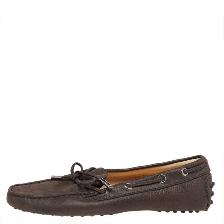 Pre Owned Tod's Brown Leather Bow Slip On Loafers Size 36