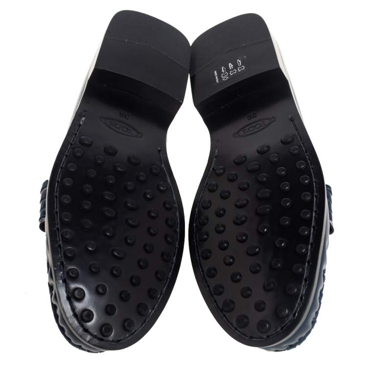 Pre Owned Tod's Navy Blue Leather Slip On Loafers Size 36
