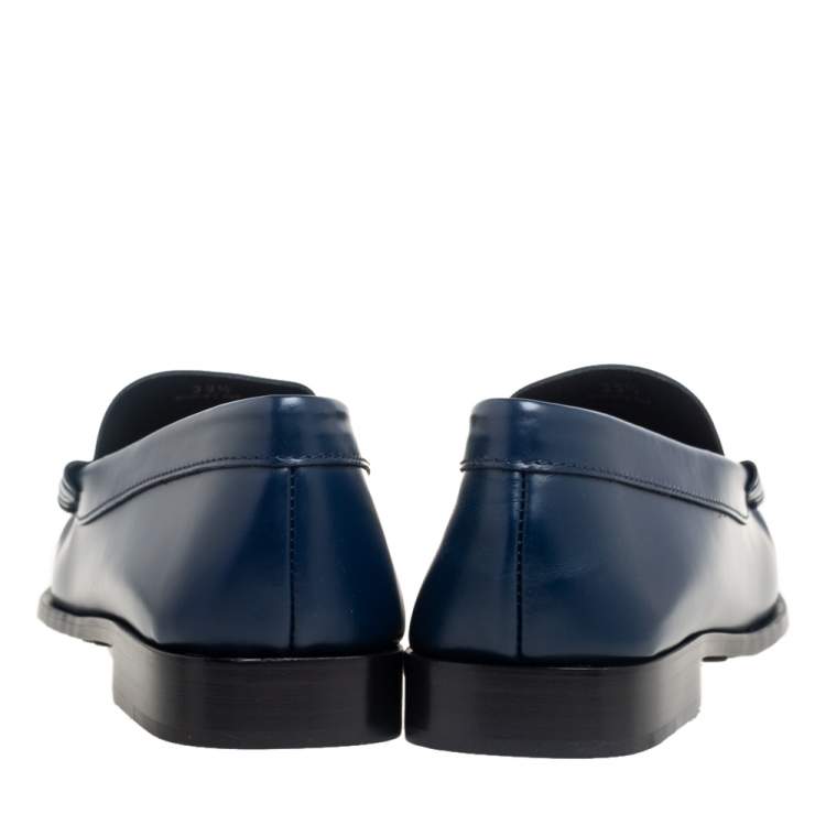 Pre Owned Tod's Navy Blue Leather Slip On Loafers Size 36