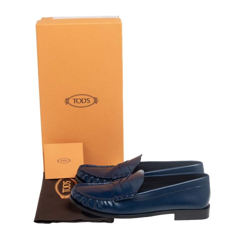 Pre Owned Tod's Navy Blue Leather Slip On Loafers Size 39.5