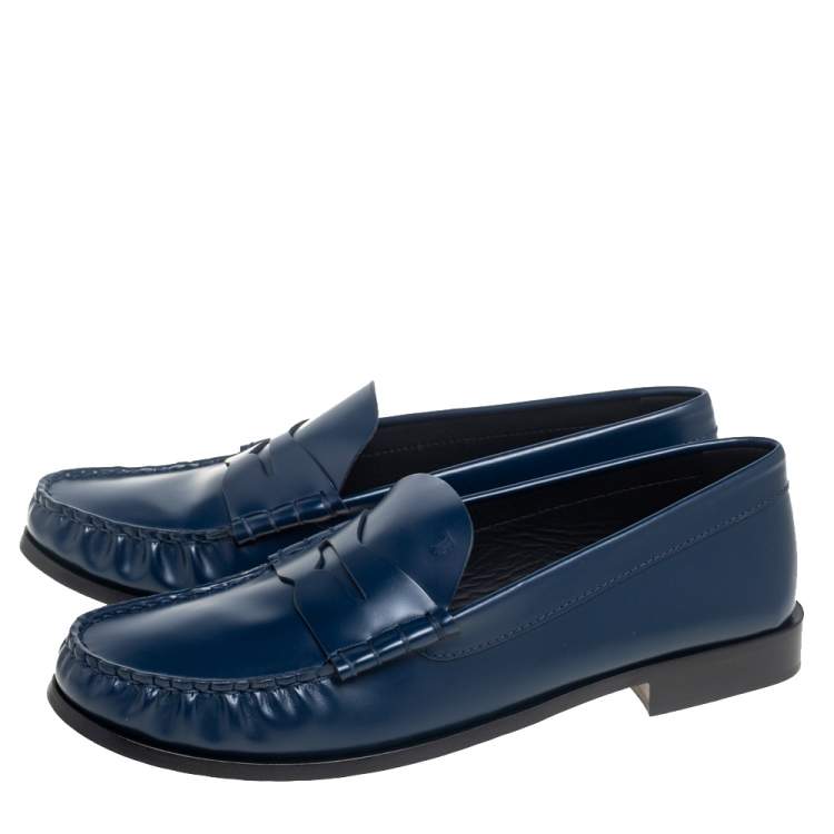 Pre Owned Tod's Navy Blue Leather Slip On Loafers Size 39.5