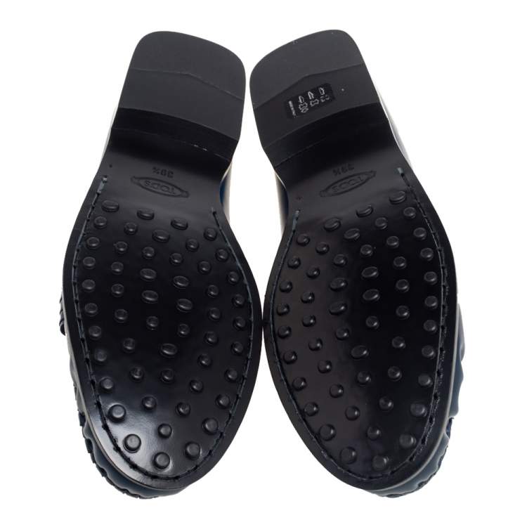 Pre Owned Tod's Navy Blue Leather Slip On Loafers Size 39.5