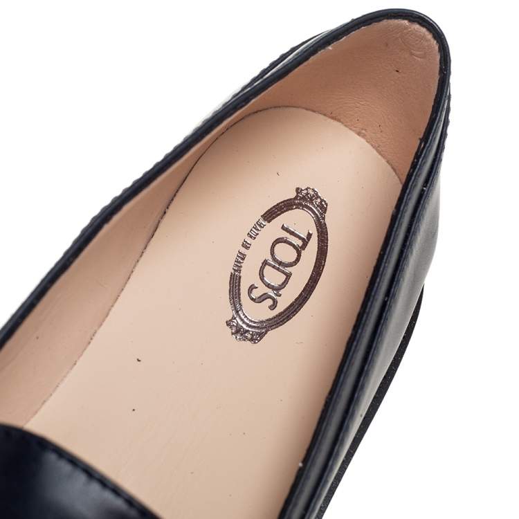 Pre Owned Tod's Navy Blue Leather Fringed Loafers Size 39.5
