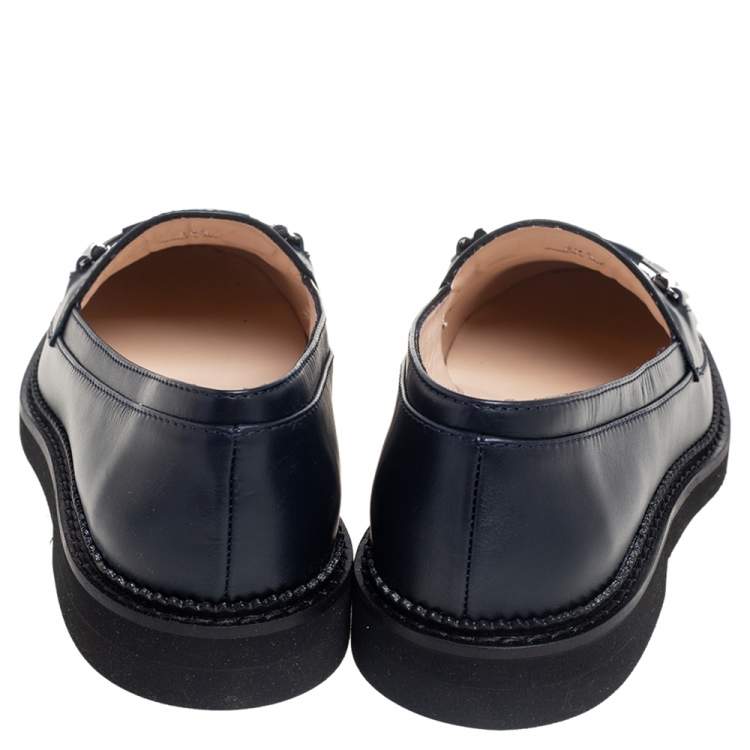 Pre Owned Tod's Navy Blue Leather Fringed Loafers Size 39.5