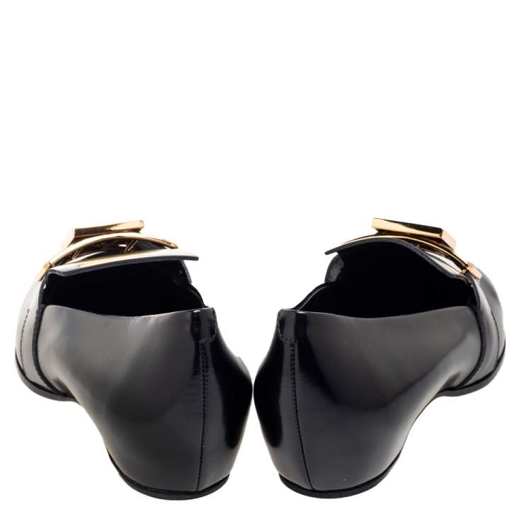 Pre Owned Tod's Black Patent Leather Metal Buckle Strap Loafers Size 37.5