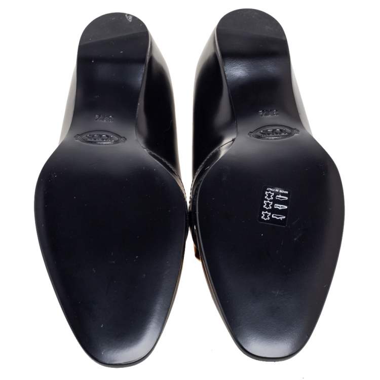 Pre Owned Tod's Black Patent Leather Metal Buckle Strap Loafers Size 37.5