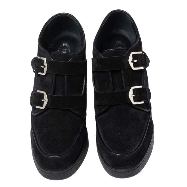 Pre Owned Tod's Black Suede Buckle Ankle Boots Size 36.5