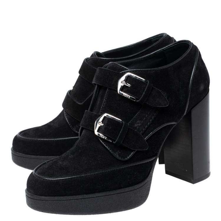 Pre Owned Tod's Black Suede Buckle Ankle Boots Size 36.5