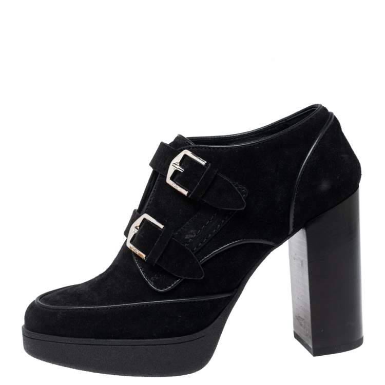 Pre Owned Tod's Black Suede Buckle Ankle Boots Size 36.5
