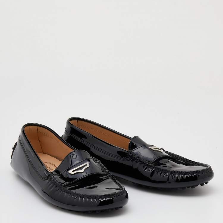 Pre Owned Tod's Black Patent Leather Penny Slip On Loafers Size 37.5