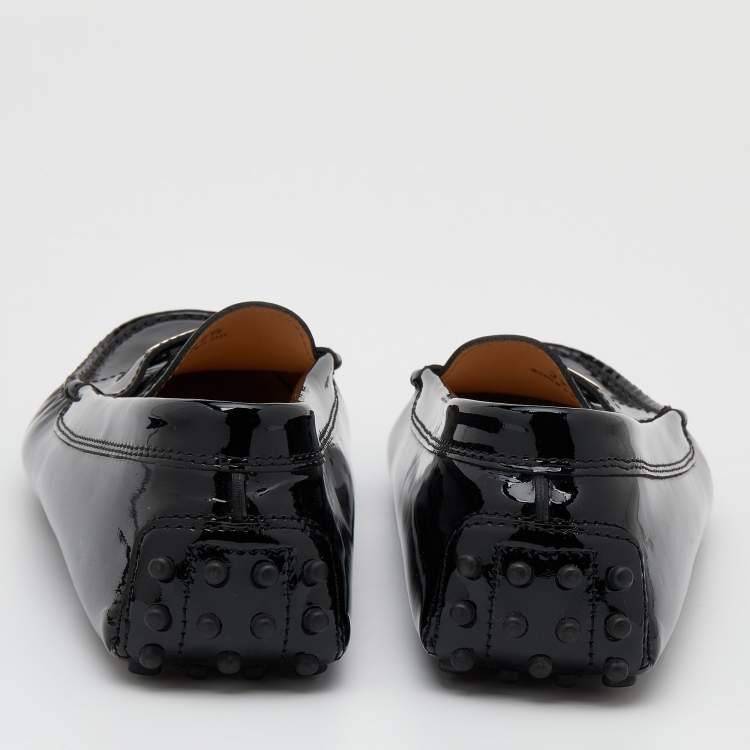 Pre Owned Tod's Black Patent Leather Penny Slip On Loafers Size 37.5