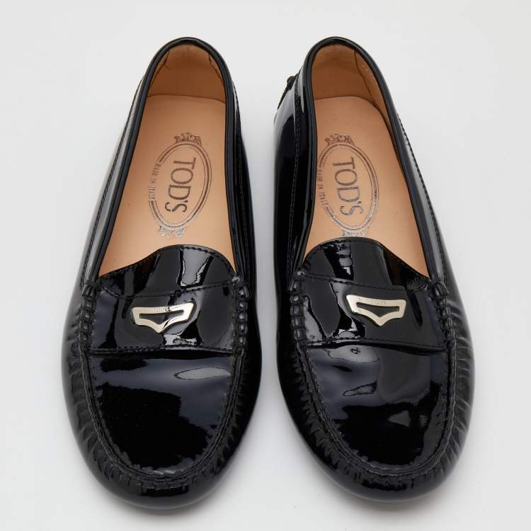 Pre Owned Tod's Black Patent Leather Penny Slip On Loafers Size 37.5