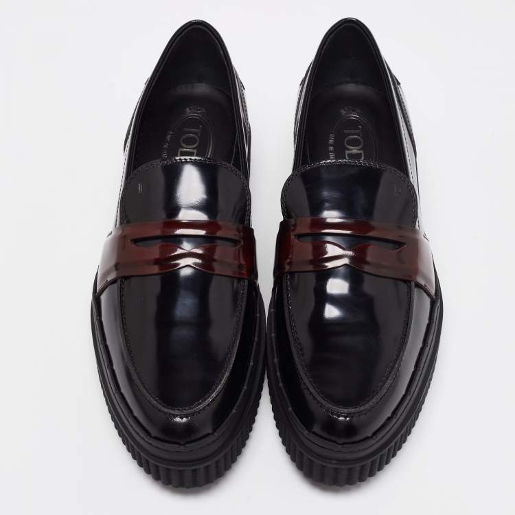 Pre Owned Tod's Black Leather Platform Penny Loafers Size 40.5