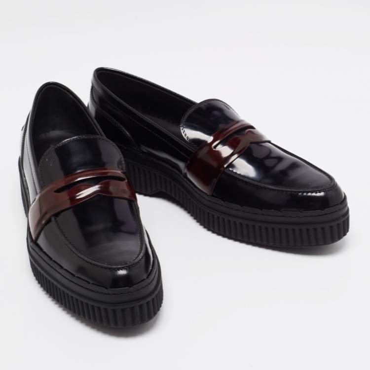 Pre Owned Tod's Black Leather Platform Penny Loafers Size 40.5