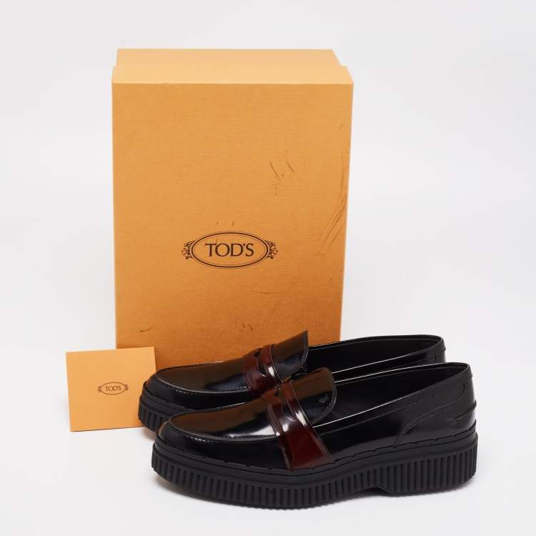 Pre Owned Tod's Black Leather Platform Penny Loafers Size 40.5