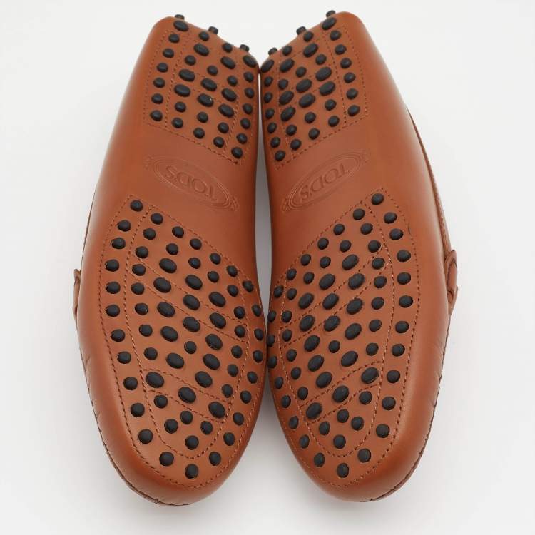 Pre Owned Tod's Brown Leather Double T Slip On Loafers Size 38.5
