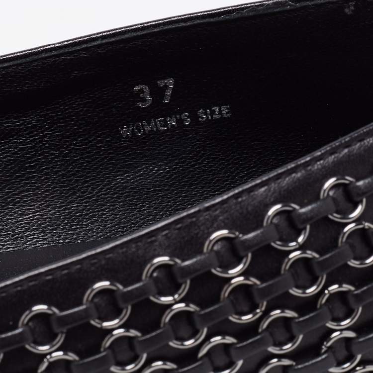 Pre Owned Tod's Black Leather Stitch Detail And Embellished Ballet Flats Size 37