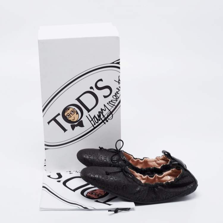 Pre Owned Tod's Black Leather Scrunch Ballet Flats Size 37
