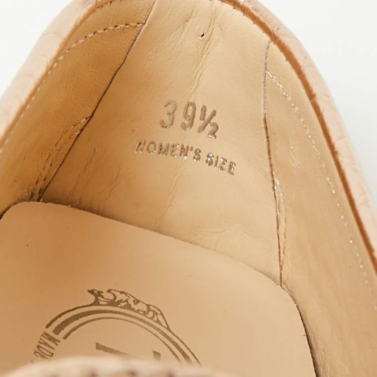 Pre Owned Tod's Metallic Gold Croc Embossed Leather Gommino Penny Loafers Size 39.5