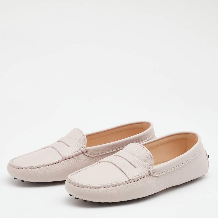 Pre Owned Tod's Pale Pink Leather Gommini Penny Slip On Loafers Size 40