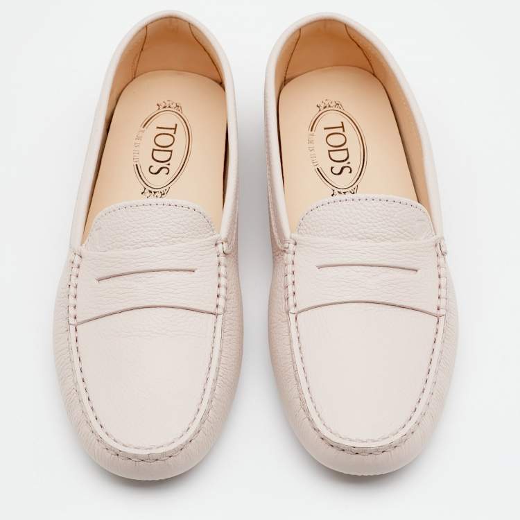 Pre Owned Tod's Pale Pink Leather Gommini Penny Slip On Loafers Size 40