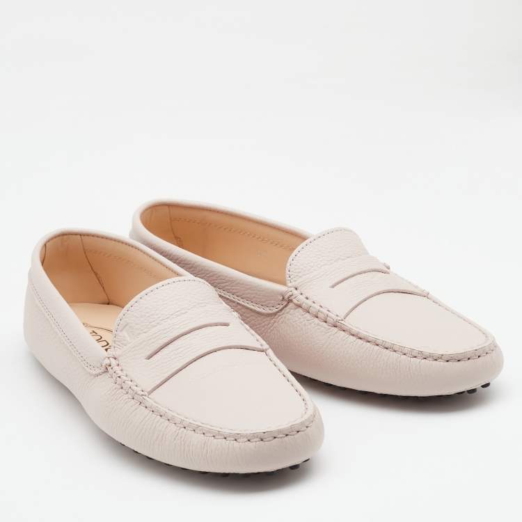 Pre Owned Tod's Pale Pink Leather Gommini Penny Slip On Loafers Size 40