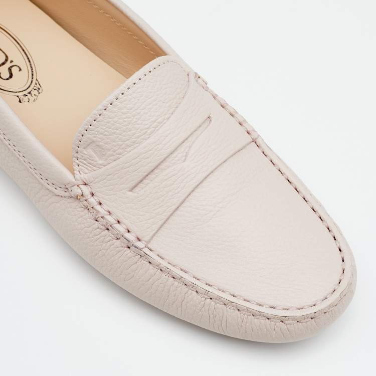 Pre Owned Tod's Pale Pink Leather Gommini Penny Slip On Loafers Size 40